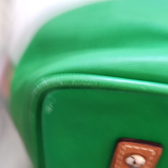 Dooney & Bourke Leather Tote White Green Tan Colorblock Shoulder Bag - Picture 5 of 15